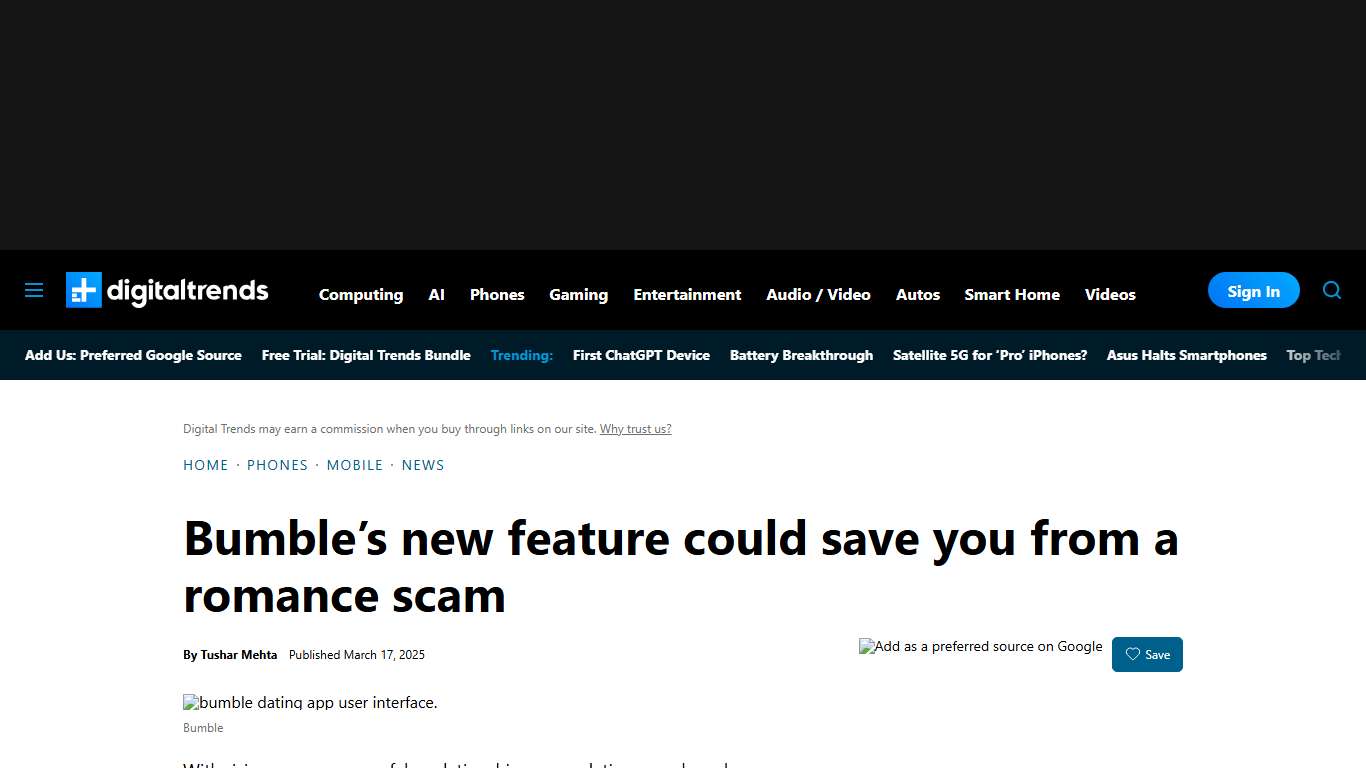 Bumble's new feature could save you from a romance scam - Digital Trends